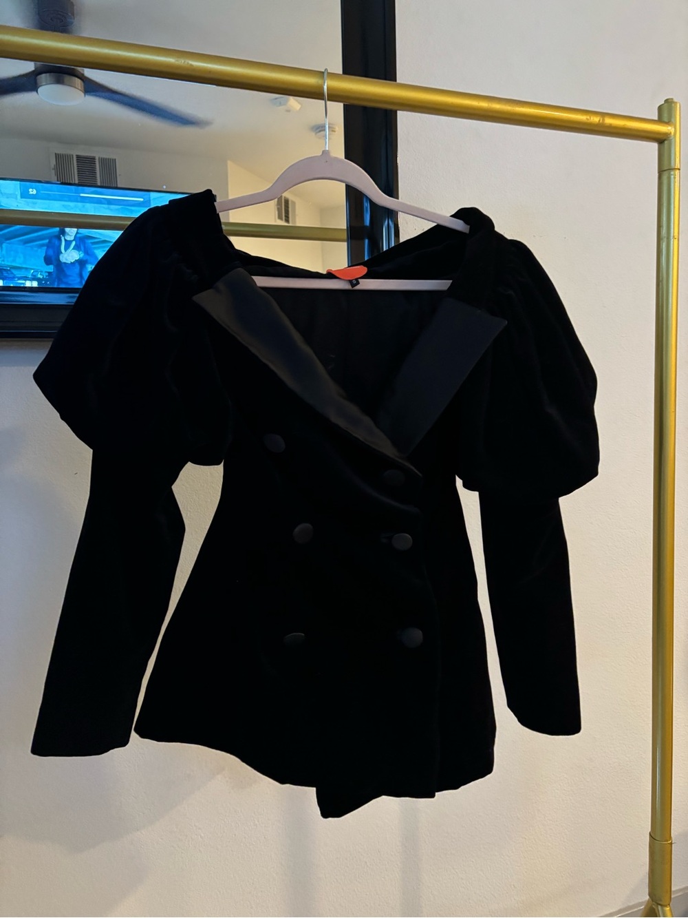 Marianna Senchina Black Velvet Puff-Sleeve Mini Dress Jacket